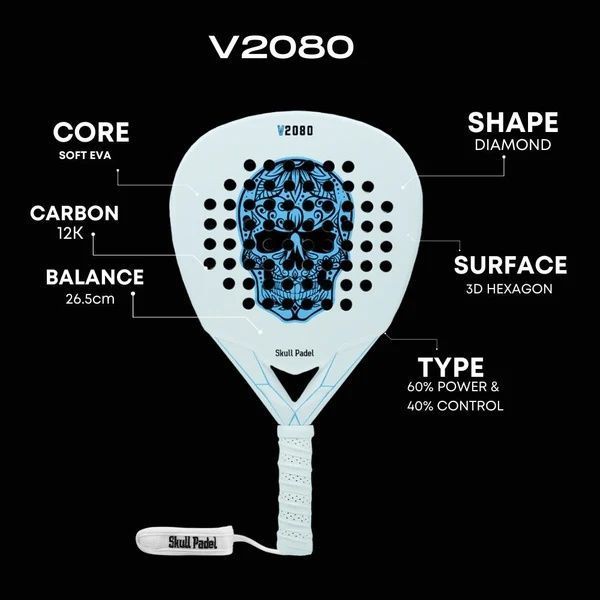Ракетка для падел-тенісу Skull Padel V2080 White Blue 12K 120326 фото