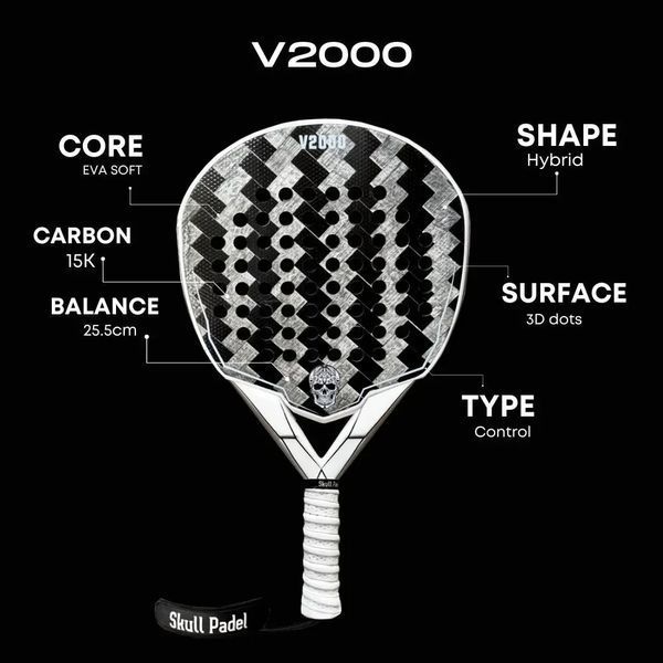 Ракетка для падел-тенниса Skull Padel V2000 White Black 15K 120327 фото